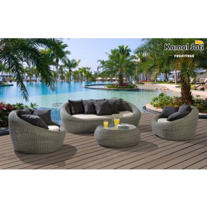 Kursi sofa tamu teras outdoor rotan sintetis kursi taman sofa kolam