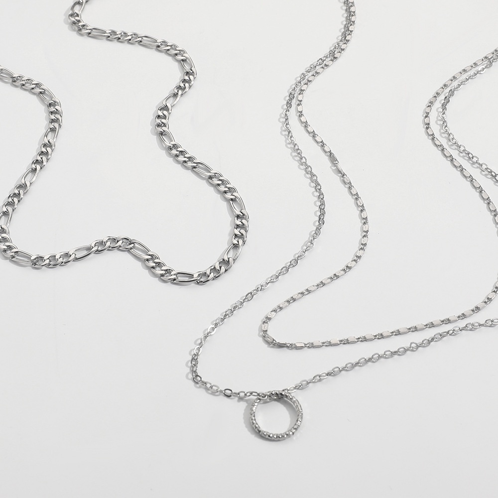 Kepribadian Kecil Multi-layer Fashion Sederhana Hip-hop Cincin Lingkaran Kalung Dua Set Kalung Dilipat2