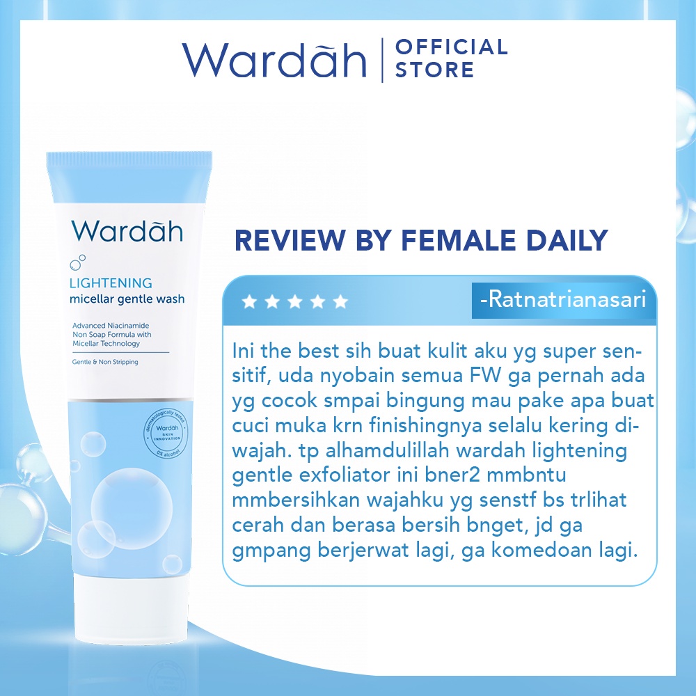 WARDAH Lightening Gentle Exfoliator Indonesia / Pembersih Wajah 50ml / Advanced Niacinamide Gentle Microfoliant / Mencerahkan &amp; Mengangkat Sel Kulit Mati / Advanced Niacinamide Cerah / Exfo Exoliating Peeling Peel Scrub Muka / Skincare Face Care Series