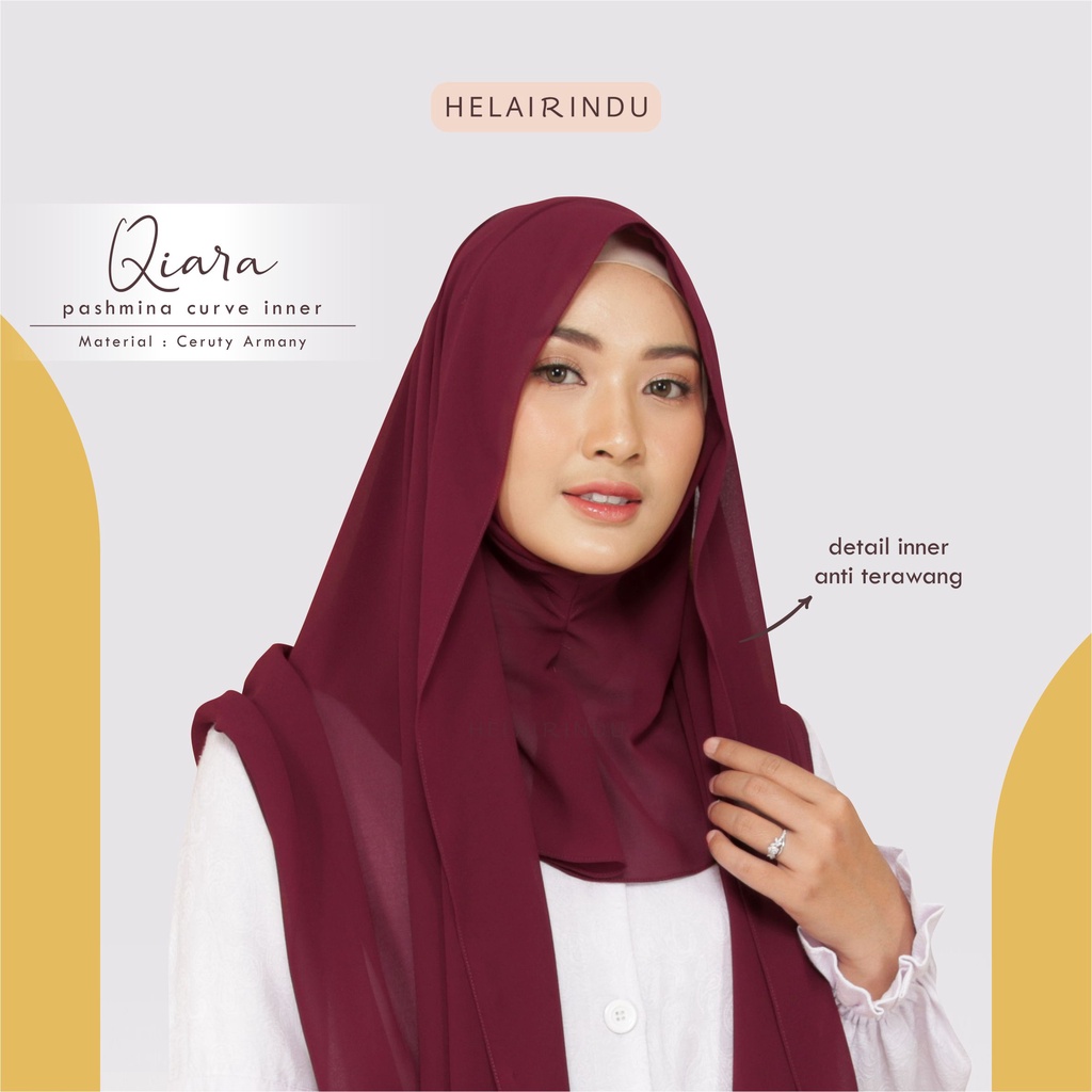 𝐇𝐄𝐋𝐀𝐈𝐑𝐈𝐍𝐃𝐔 - Hijab Pashmina Instan Inner Oval 80 x 180cm | Pasmina Ceruty Baby Doll Instan Masker