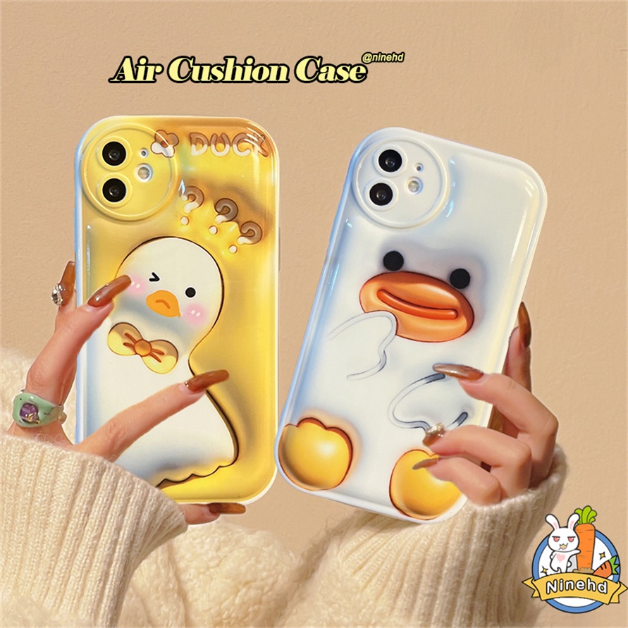 IPHONE Casing Kompatibel Untuk Iphone14 13 12 11 Pro Max X Xr Xs Max8 7 6 6s Plus SE 3D Vision Lucu Kartun Bebek Casing Ponsel Perlindungan Kamera Bantal Udara Shockproof Pelindung Penutup Belakang