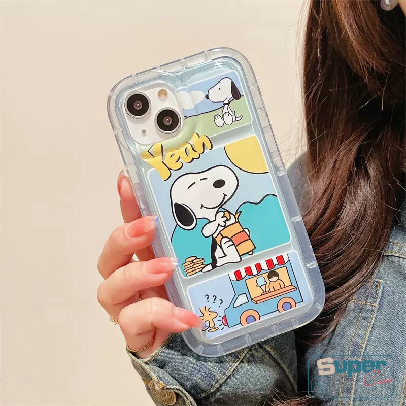 IPHONE Kartun Lucu Snoopy Kompatibel Untuk Iphone14 7plus 8plus 7 8 Plus XR 11 13 12 Pro Max6 6S X XS MAX Soft TPU Bening Anti Jatuh Full Back Cover Airbag Shockproof Phone Case