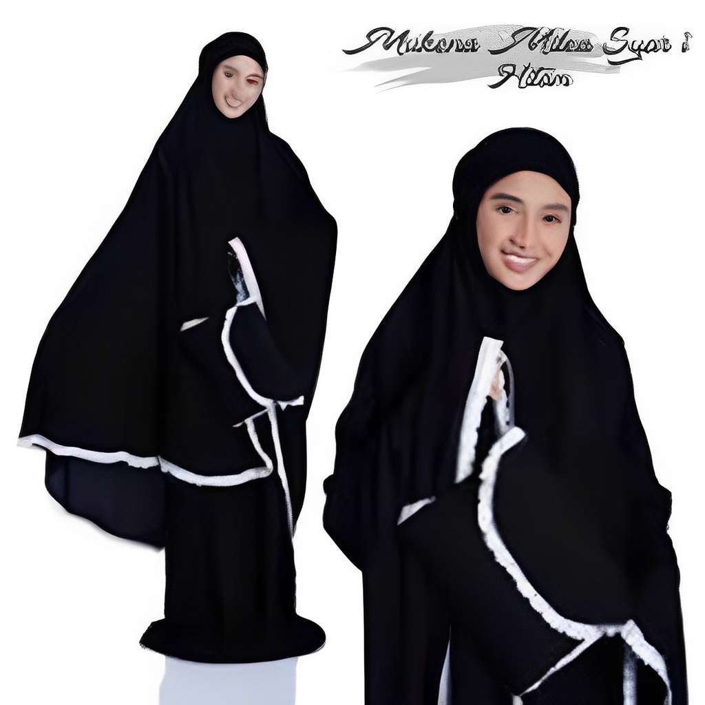 Mukena Dewasa Milea Traveling Katun Renda Polos Hitam