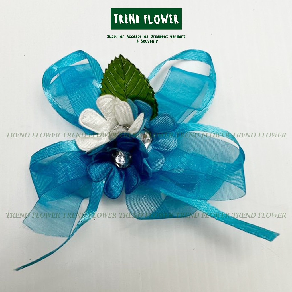BUNGA KAIN PITA TULIP KELOPAK BIRU aksesoris Hiasan seserahan hampers souvenir pernikahan parcel mur