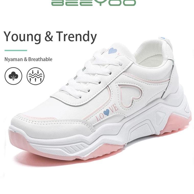 HARGA TERMURAAH Beeyoo Sepatu Wanita Sneakers Putih Sepatu Fashion WD104