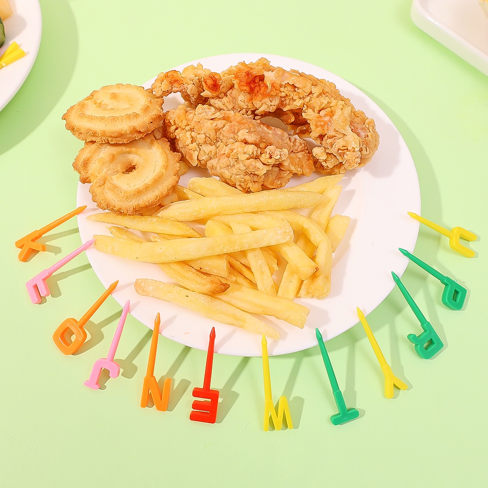 Food-grade Kue Dessert Tusuk Gigi Lucu 26huruf Inggris Garpu Buah Kreatif Bermanfaat Peralatan Makan Keluarga Makan Lunch Bento Hias Stik