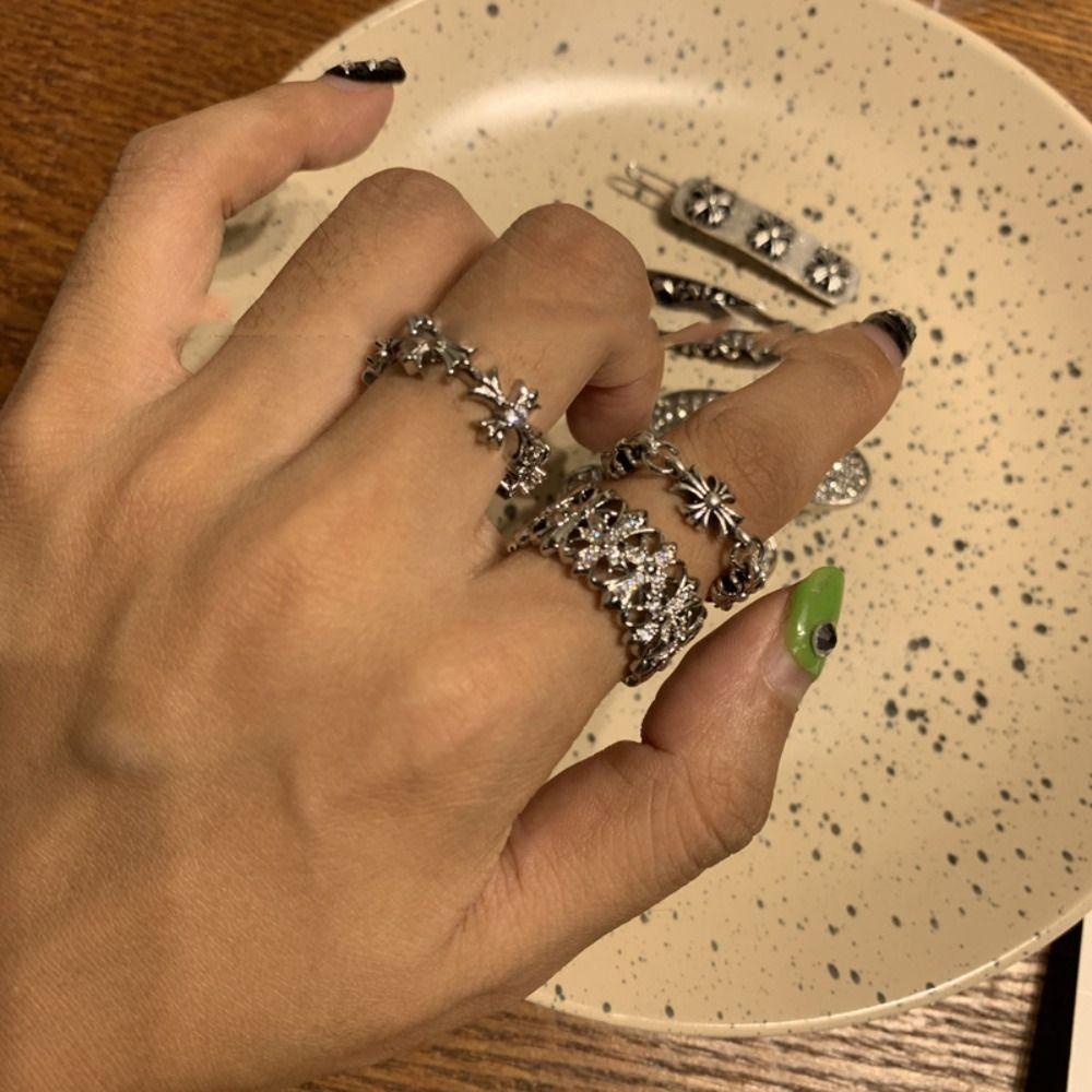 Mxbeauty Cincin Silang Trendy Simple Punk Keren Logam Kristal Gaya Korea Ring