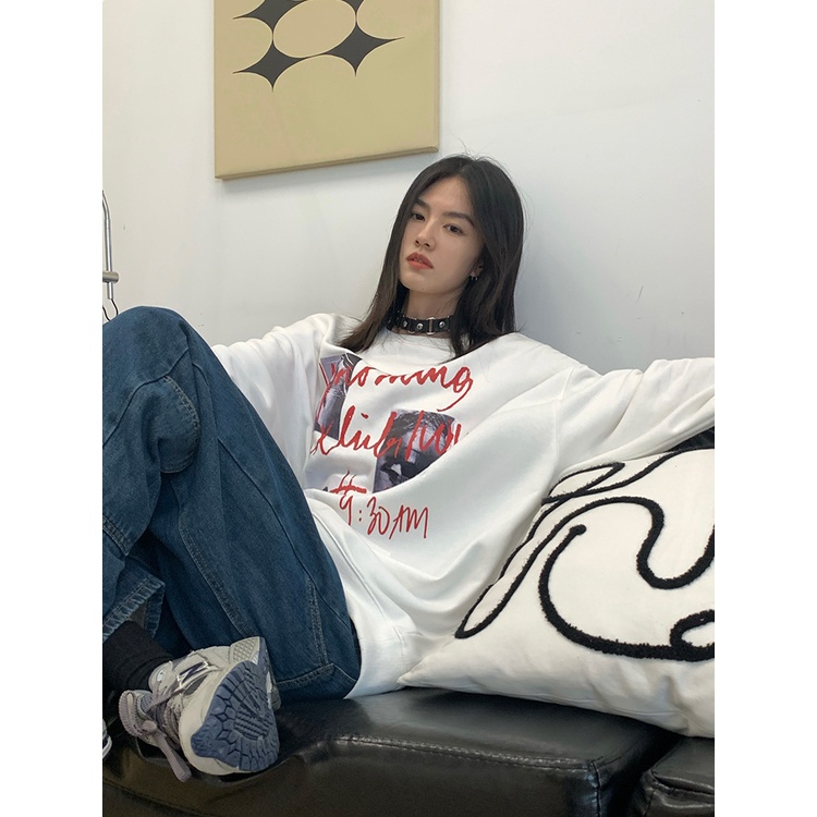 Sweatshirt Letter Graffiti Oversize Korean Style Baju Top Wanita Ootd Kekinian Couple Sweater