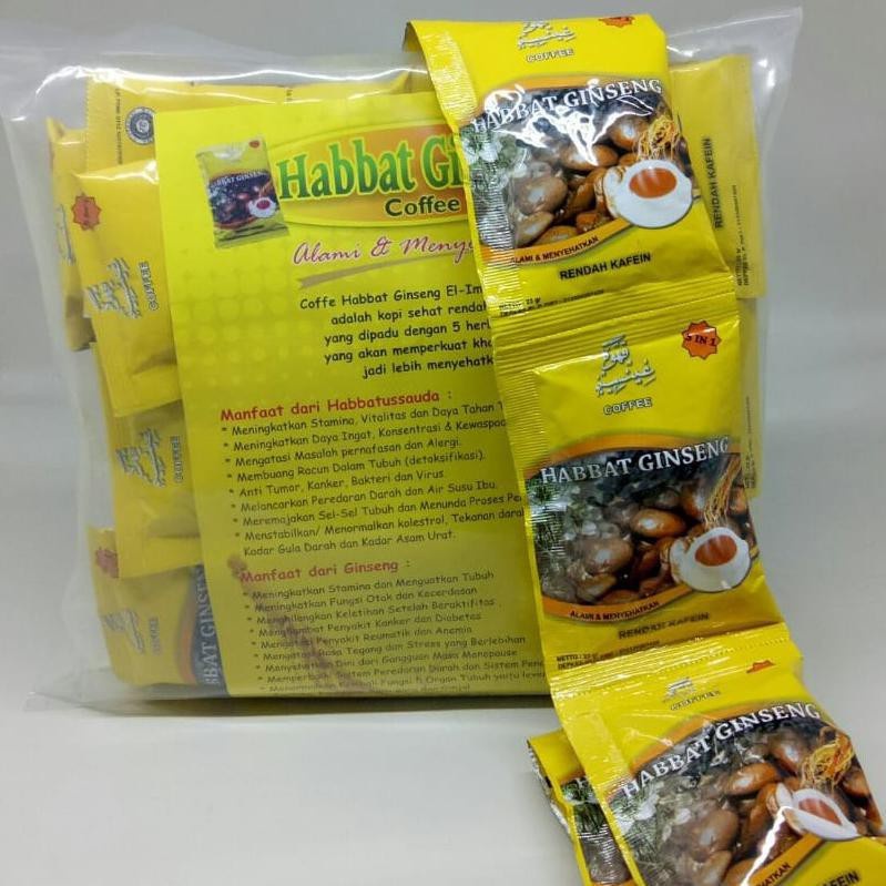 

Habbat Ginseng Coffee 5in1 El Iman / Kopi Rendah Kafein Habbatussauda