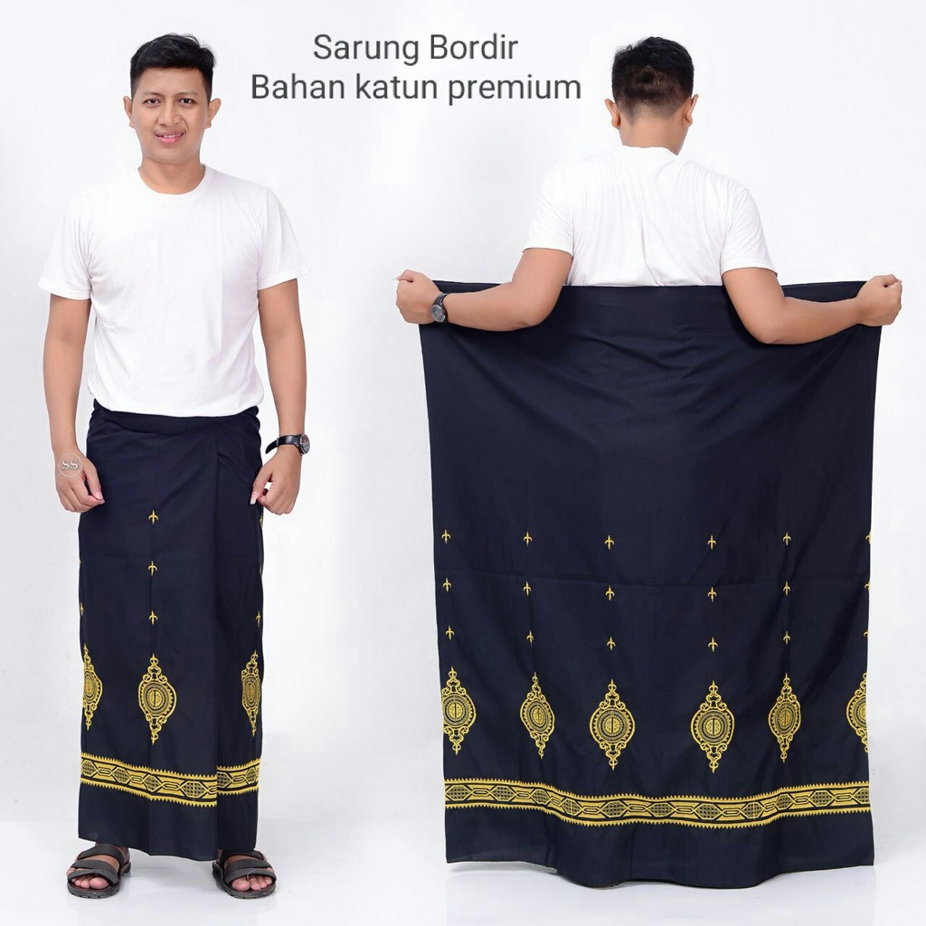 Sarung Katun Bordir Polos Dewasa / Sarung Bordir Aceh Premium / Sarung Wadimor / Sarung Bhs / Sarung Pria