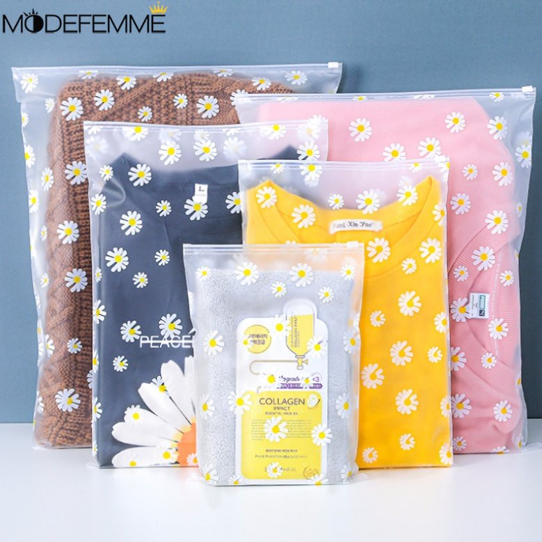 [Unggulan] Tas Penyimpanan Ritsleting Pakaian Little Daisy1Per5Pcs Kuning Buram Busur Ritsleting Organizer Bag PE Frosted Underwear Storage Bag