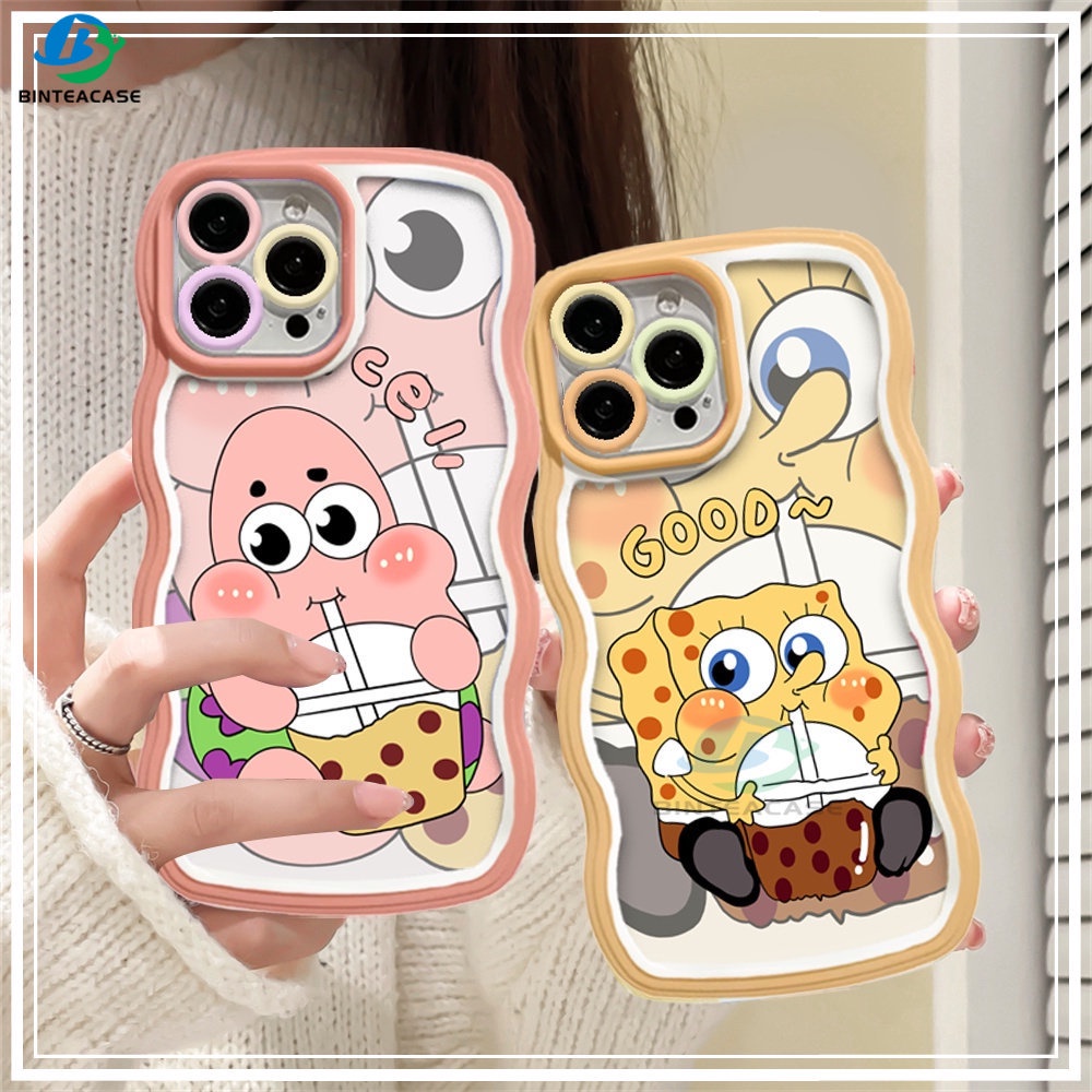 Redmi Note 11S 11 Pro Redmi 10C 10A 9A Note10 5G Note 10S 9C 9T Note9 Note8 Poco X3 Pro NFC M3 Pro Bubble tea SpongeBob Dan Patrick Star Tepi Melengkung TPU Phone Case Binteacase