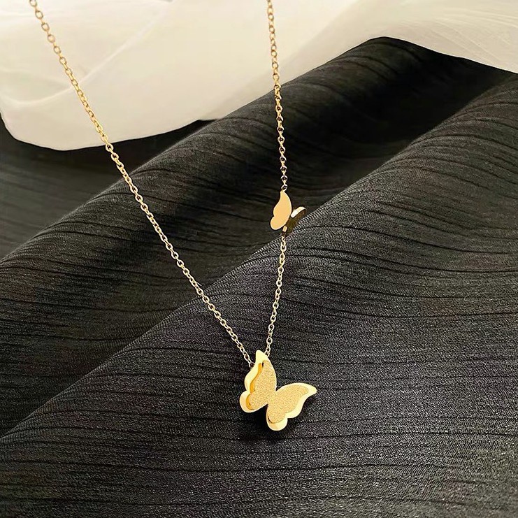 Kalung Rantai Lapis Rose Gold 18k Bahan Titanium Steel Untuk Wanita