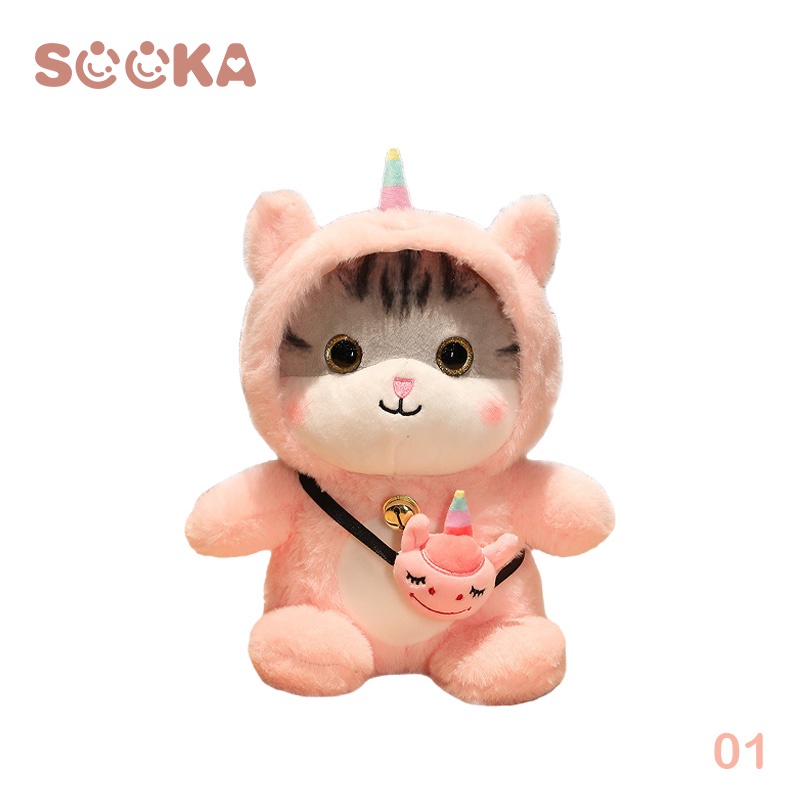 SOOKA Boneka Kucing Mainan Mewah Indah Cosplay Unicorn Dinosaurus Kelinci Plushie Boneka Tinggi 30cm Boneka Lembut Bantal Hewan Untuk Anak-anak Isi Kapas SK-GDG1113