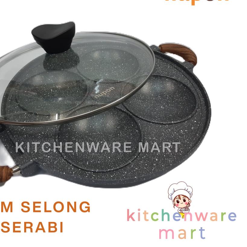 ♘ Cetakan kue serabi teflon apem selong , cetakan apem isi 4 ➧