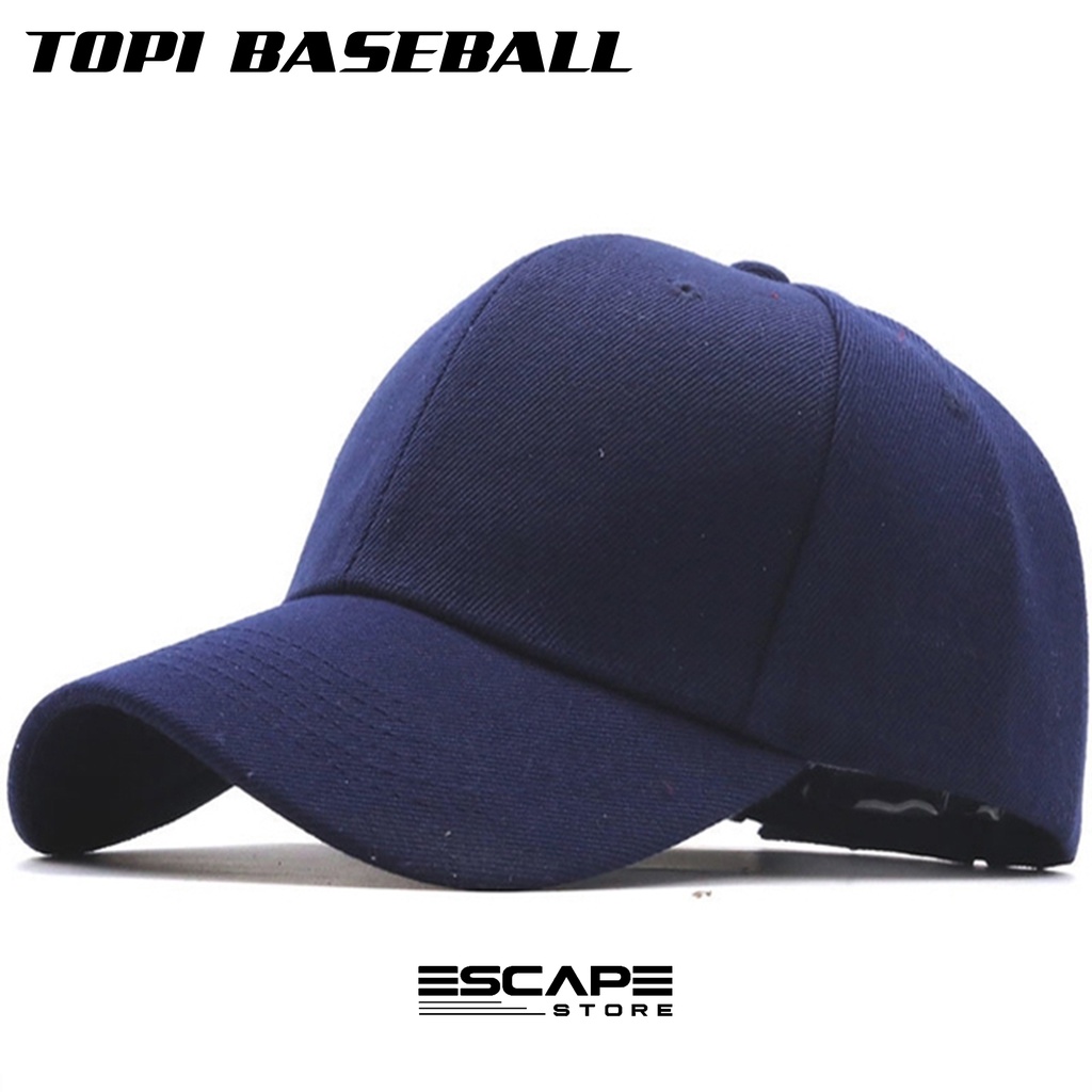 Topi Pria Wanita Jenis Baseball Bahan Rapel dan Drill Warna Biru Dongker / Biru Tua / Navy