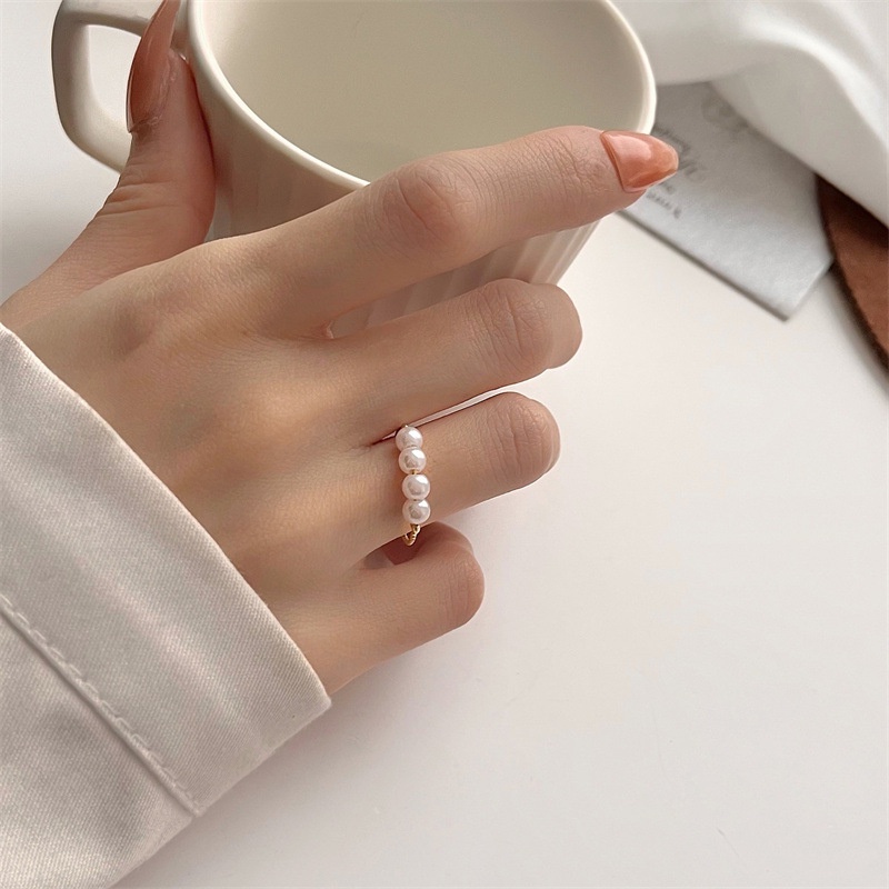 Cincin Polos Sederhana Cincin Mutiara Cincin Jari Telunjuk Mode Baru Cincin Gaya Keren