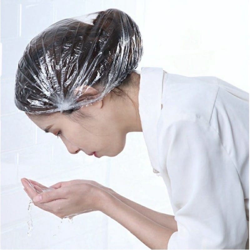 PENUTUP RAMBUT KEPALA PLASTIK MANDI PELINDUNG CAT RAMBUT / HAIR CAP SHOWER NURSE CAP TRANSPARAN