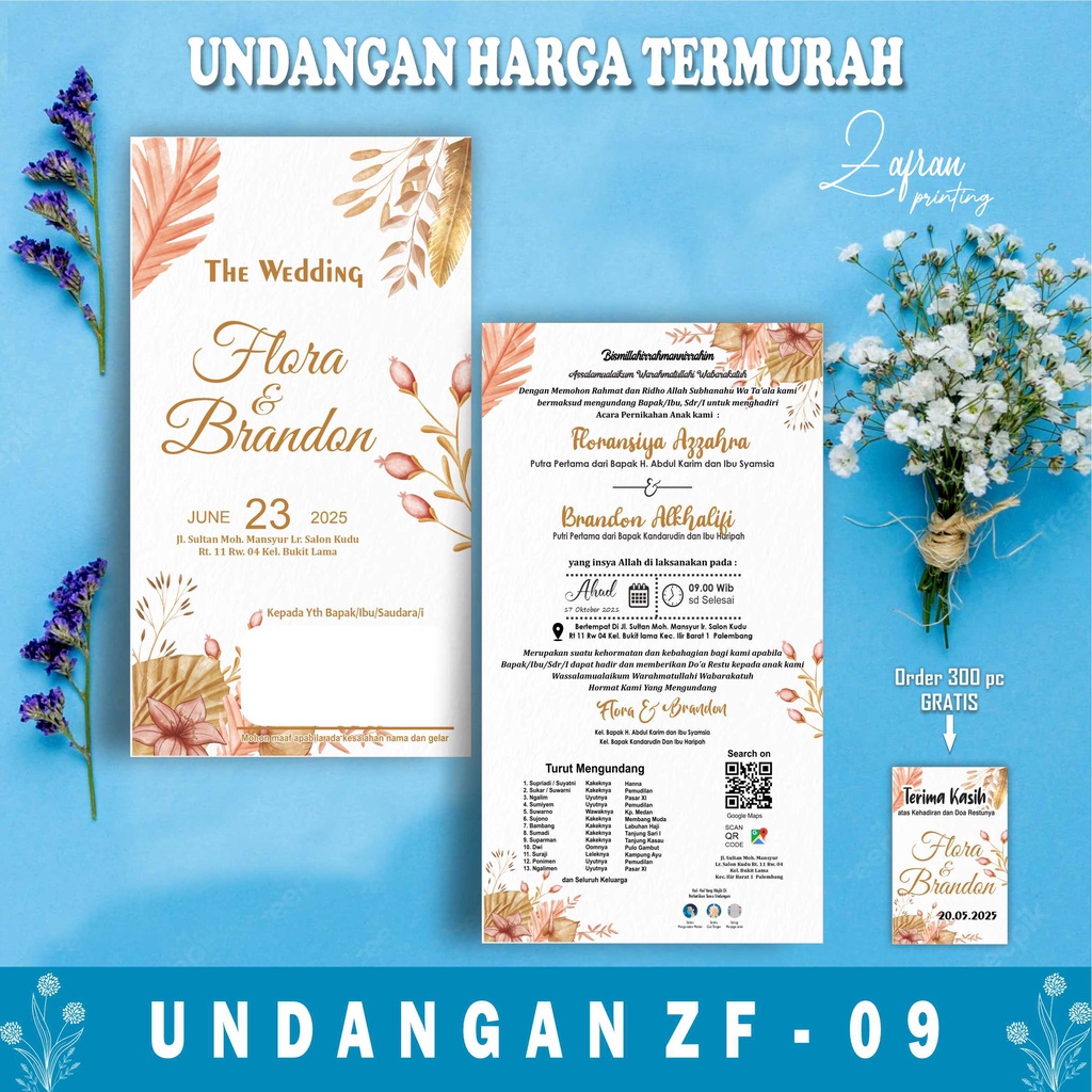 Undangan Pernikahan 1 Lembar Murah, Cantik, Elegant, Simpel, Vintage, Rustik, Surat Undangan Pernika