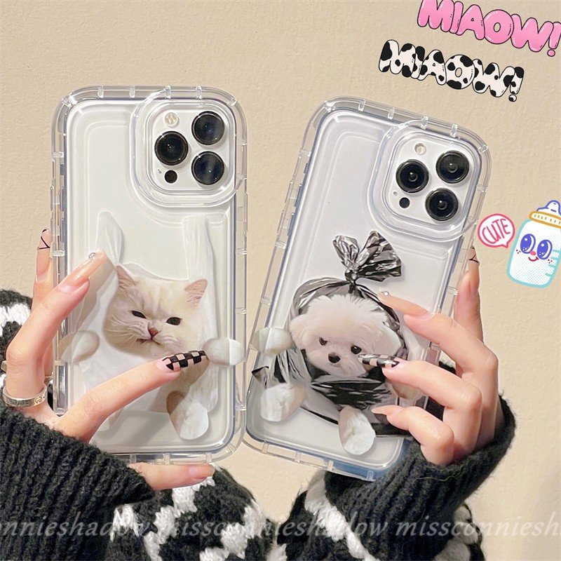 Case Airbag Kartun Kucing Anjing Lucu Kompatibel Untuk iPhone 7Plus 8Plus 11 14 13 12 Pro MAX 6 6S Plus XR X XS MAX Shockproof Lembut TPU Silicon Bening Pasangan Ponsel Cover