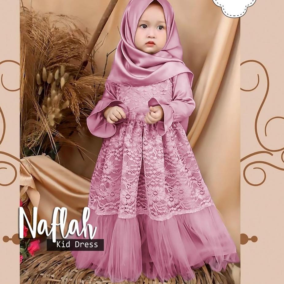 ☟ GAMIS SYARI ANAK PEREMPUAN BROKAT SATIN TILE NAFLAH | MAXI DRESS PANJANG FASHION MUSLIM CEWEK BRUK