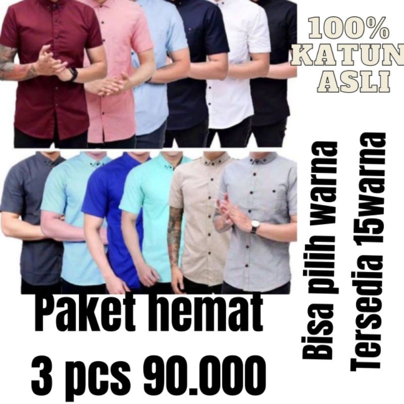 paket diskon 3 pcs kemeja 90.000 bisa pilih warna tersedia 15 warna