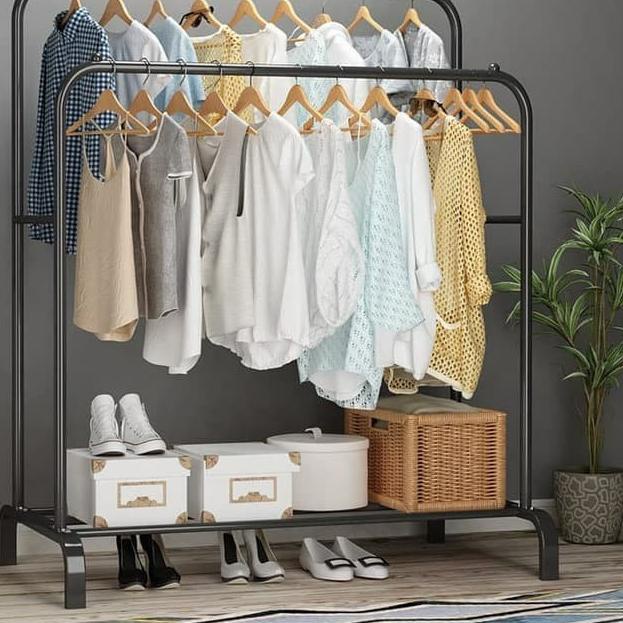 ➱ Greenland Rak Gantungan Baju Rak Standing DOUBLE Clothes Hanger Rak Pakaian Jemuran Baju HSH101 ←