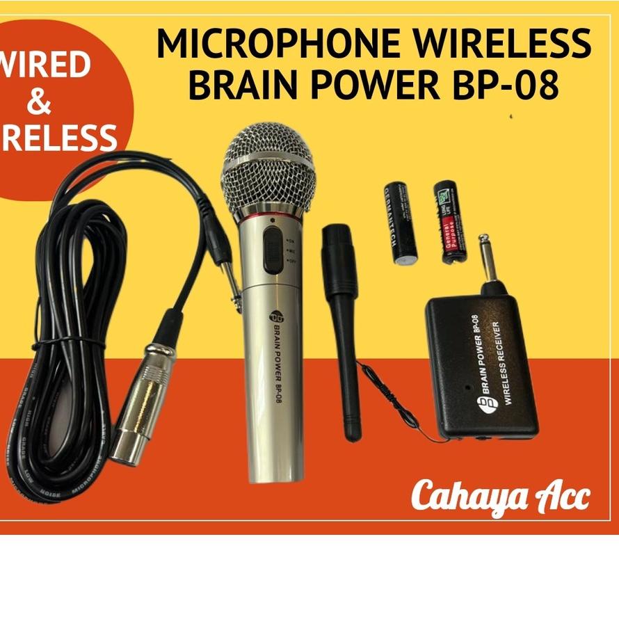 ➥ Microphone Wireless Proffesional Brain Power BP-08 - Mic Wireless dan Kabel - Microphone Wired &amp; Wireless - Mikrofon Bluetooth dan Kabel ☀