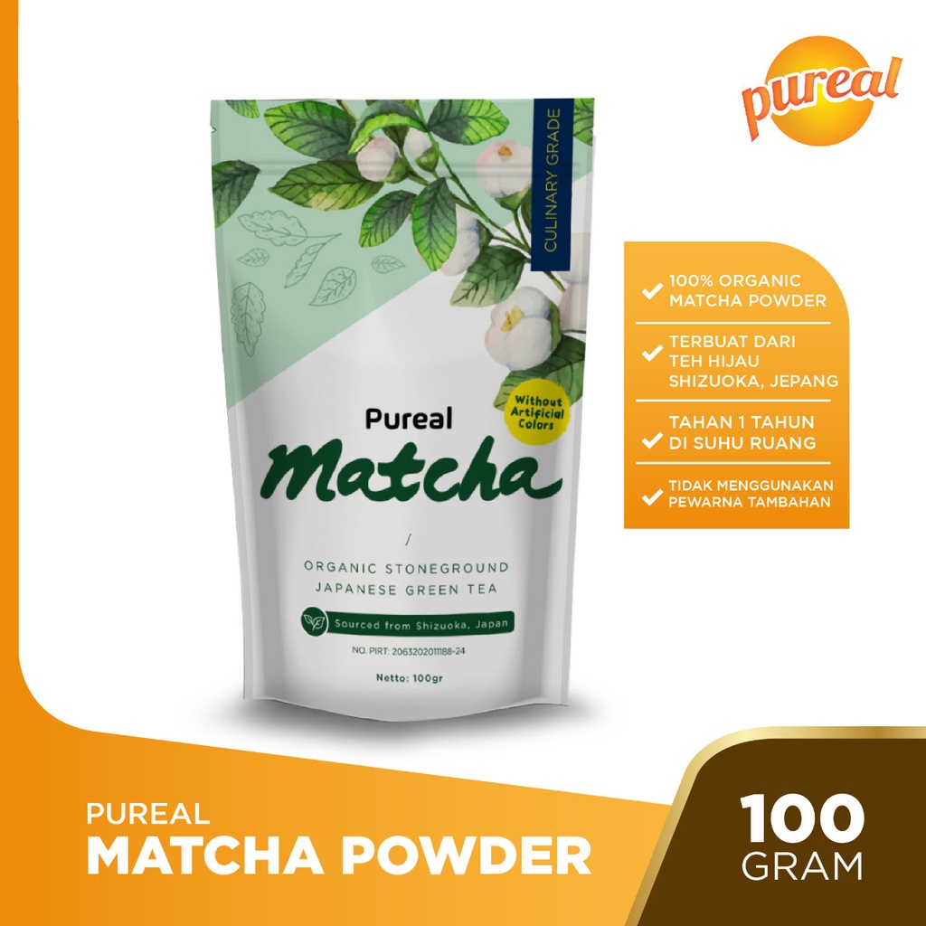 

Pureal Matcha Japanese Matcha Powder 100gr / Bubuk Green Tea / Green Tea Powder / Bubuk Matcha
