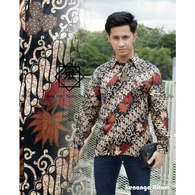 Kebayashopp - kemeja batik lengan panjang/kemeja batik kebaya/KENANGA HITAM NAVY SILVER/kemeja pesta/kemeja batik /kemeja murah/ vol 3