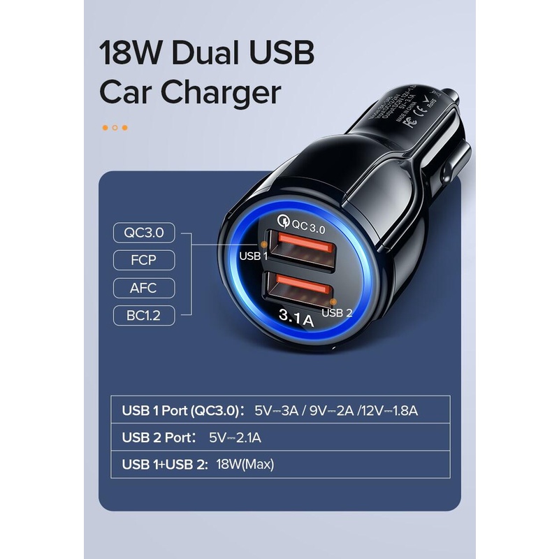 Charger Mobil 2 Port Qc 3.0 3.1A / Adaptor Mobil / Car Charger / Colokan Mobil / Fast Charging