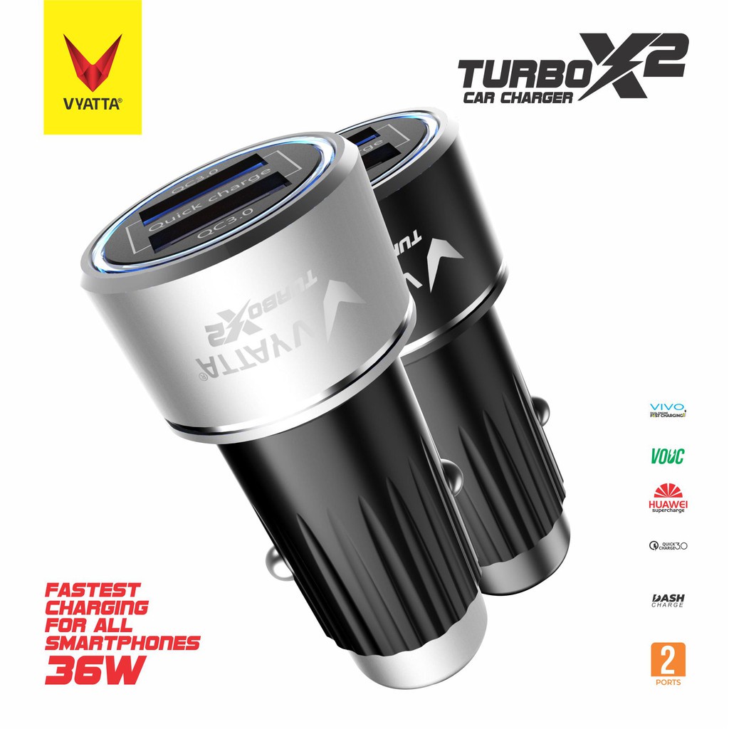 VYATTA TURBO X2 CHARGER MOBIL 2 PORT QC3.0 VOOC VIVO DUAL ENGINE