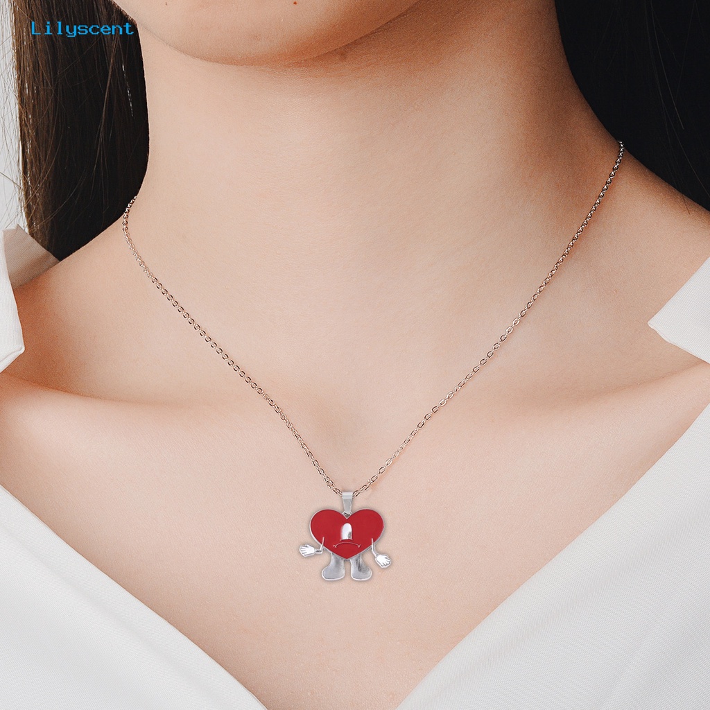 [LS] Liontin Kalung Pribadi Berbentuk Hati Rantai Salib Geometris Electroplating Leher Ornamen Colorfast Bad Bunny Heart Necklace Perhiasan Aksesori