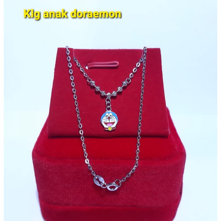 Kalung anak doraemon perak asli silver 925 kalung anak lapisan emas putih