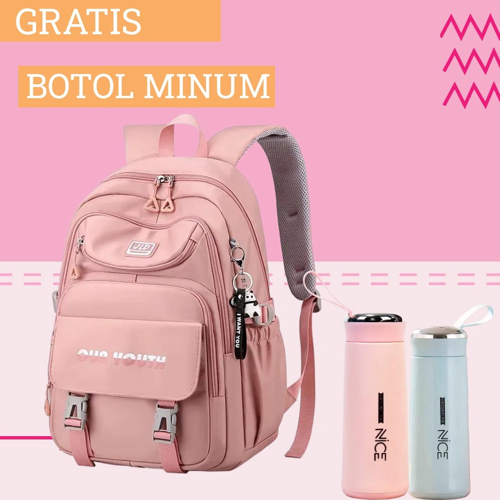 GTB- Tas Ransel Perempuan Tas Ransel Anak Perempuan Sekolah Tas Ransel Sekolah Wanita Gratis Botol minum