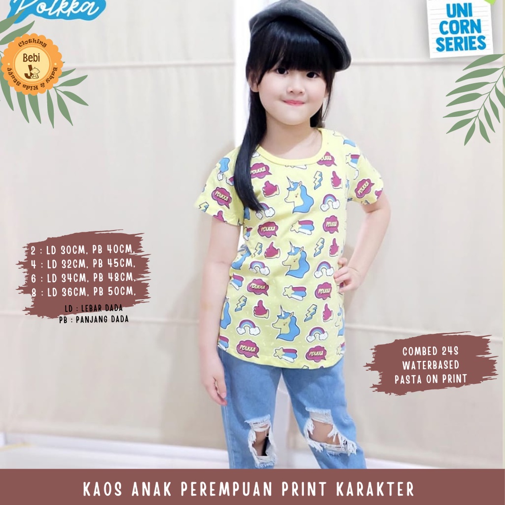 KAOS KARAKTER ANAK PEREMPUAN PRINT UNICORN SERIS SIZE 2-8TH