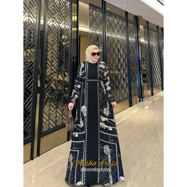 gamis aisha dress gamis motif cantik simple mix swarovsky amore by ruby