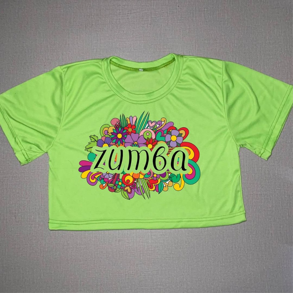 Clothing May - Crop Top Zumba Bunga Warna Hijau Neon Dewasa Bahan Cotton