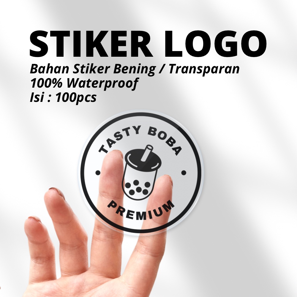 STIKER BENING / TRANSPARAN ( LOGO / OLSHOP / KEMASAN / LABEL ) ANTI AIR ( 100pcs )