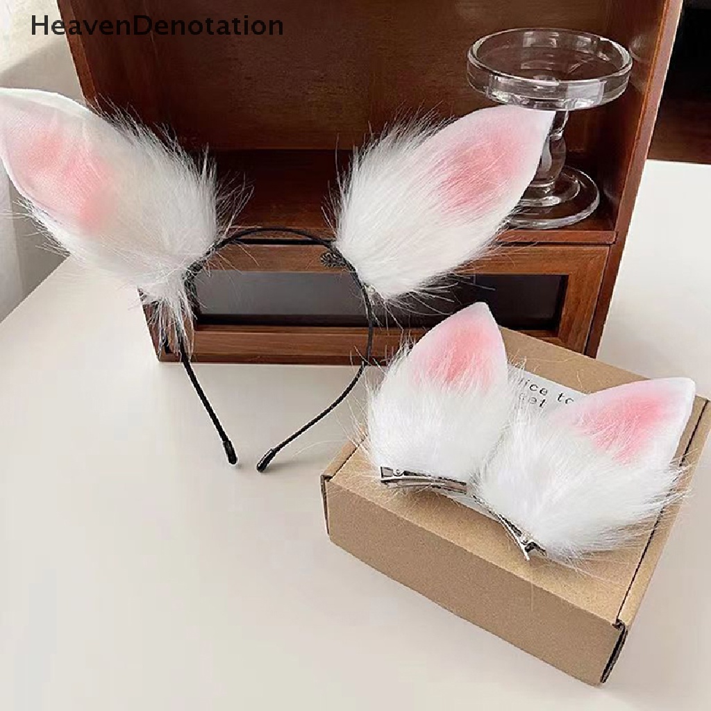 [HeavenDenotation] Bando Kelinci Berbulu Kartun Telinga Hewan Hair Hoop Hair Clips Aksesoris Kostum Pesta Properti Foto HDV