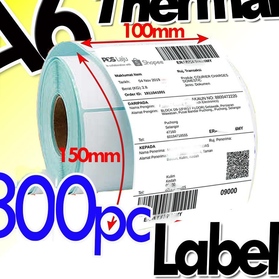 

Update Terheboh LABEL STICKER THERMAL BARCODE mm (10x15cm 300Pcs Core 1") MURAH A6, 4" x 6