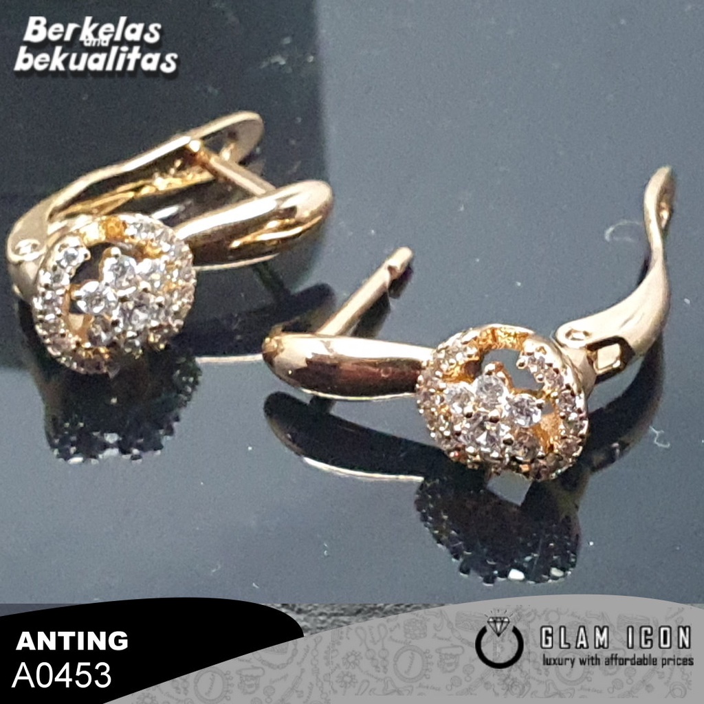 Anting clip mata motif bunga empat A0453