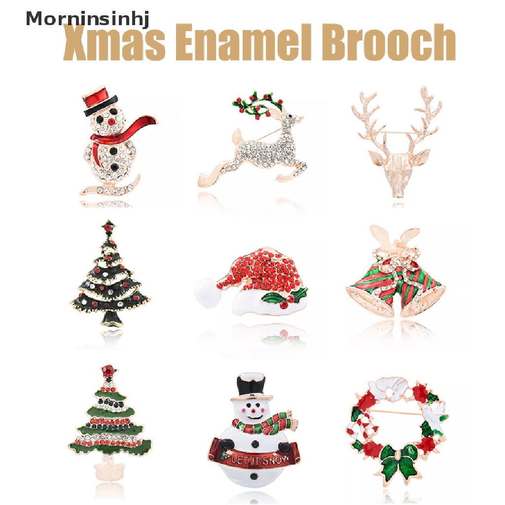 Mornin Shiny Christmas Enamel Bros Elk Snowman Santa Claus Pohon Pin Logam Xmas Tahun Baru Pesta Perjamuan Harian Pin Dekorasi Hadiah id