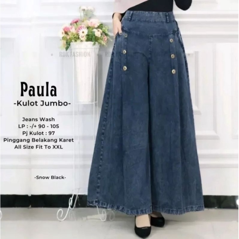 ALAZKA KULOT KANCING / KULOT JEANS JUMBO PAULA KULOT JEANS BISA MAKAI UKURAN M L XL XXL