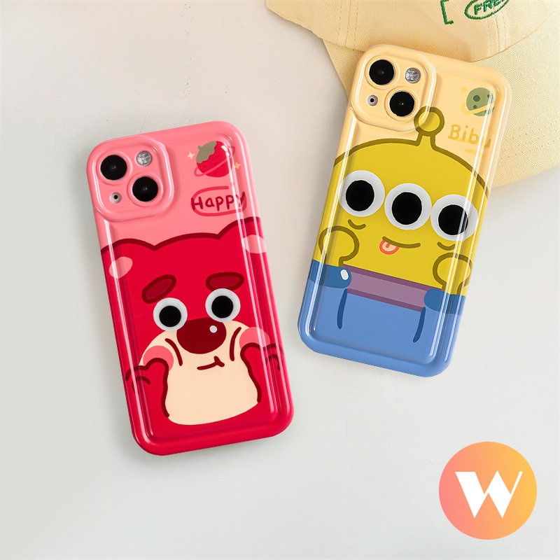 Kartun Toy Story Alien Phone Cover Kompatibel Untuk iPhone 7Plus 11 14 13 12 Pro Max XR X 6s 7 6 8 Plus XS Max SE 2020 Pasangan Lucu Strawberry Bear Manyo Airbag Lembut TPU Case