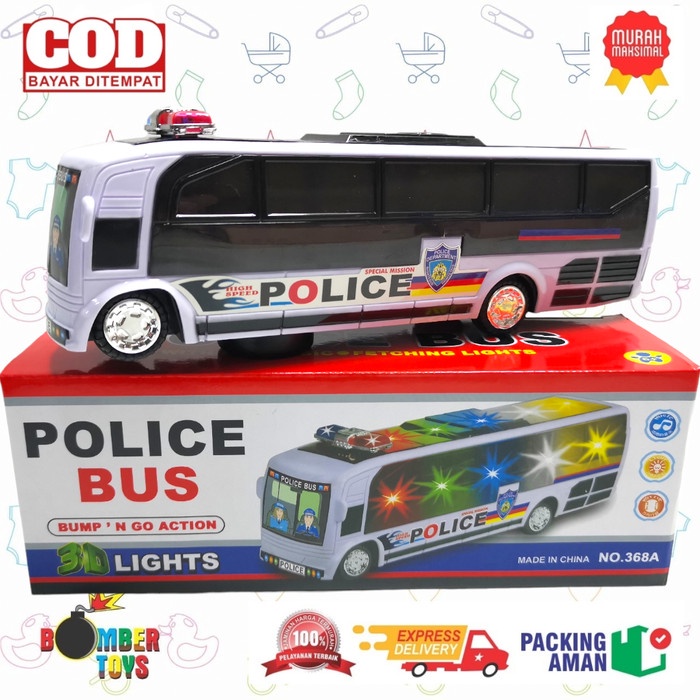 MAINAN ANAK BUS BIG KENDARAAN BIS MOBIL POLISI LAMPU BUMP GO 3d MUSIK