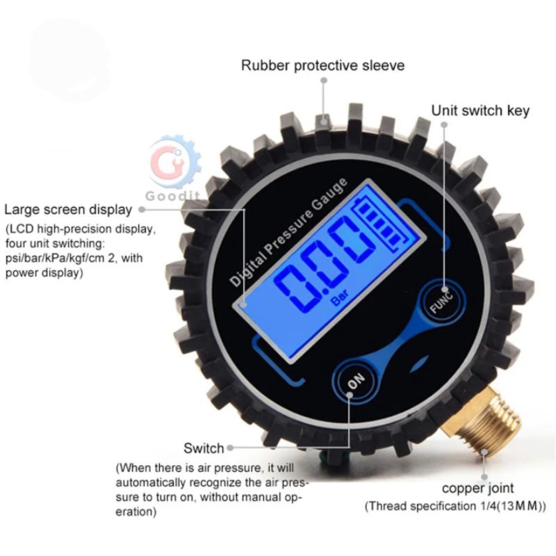 Digital LCD Tire Inflator Pressure Gun Alat Pengisi Pengukur Ukur Tekanan Angin Ban