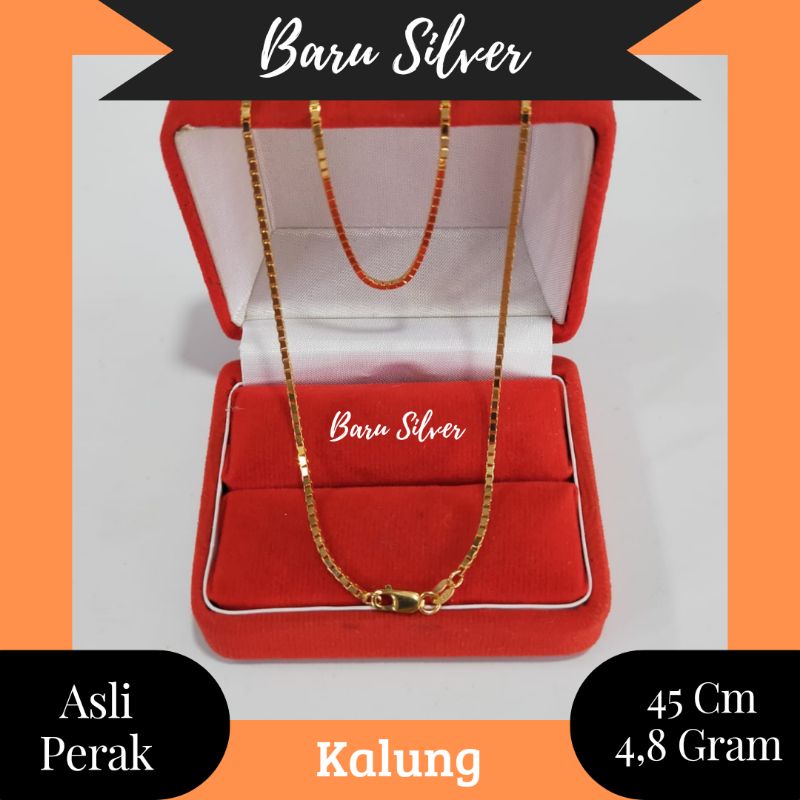 Kalung Itali Kaca 4,8 Gram, Sepuh Emas Kuning, Perak 925