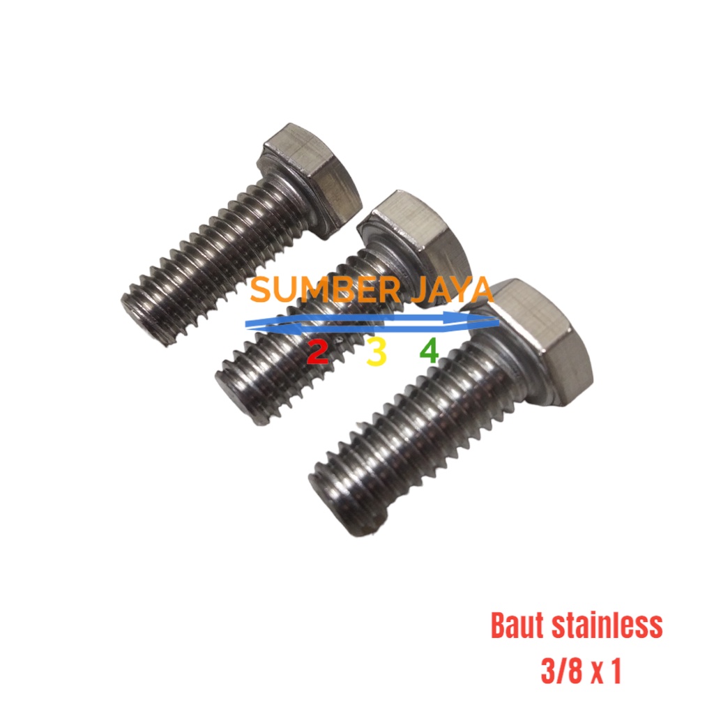 Baut Hexagon Stainless Steel 3/8&quot; x 1&quot;