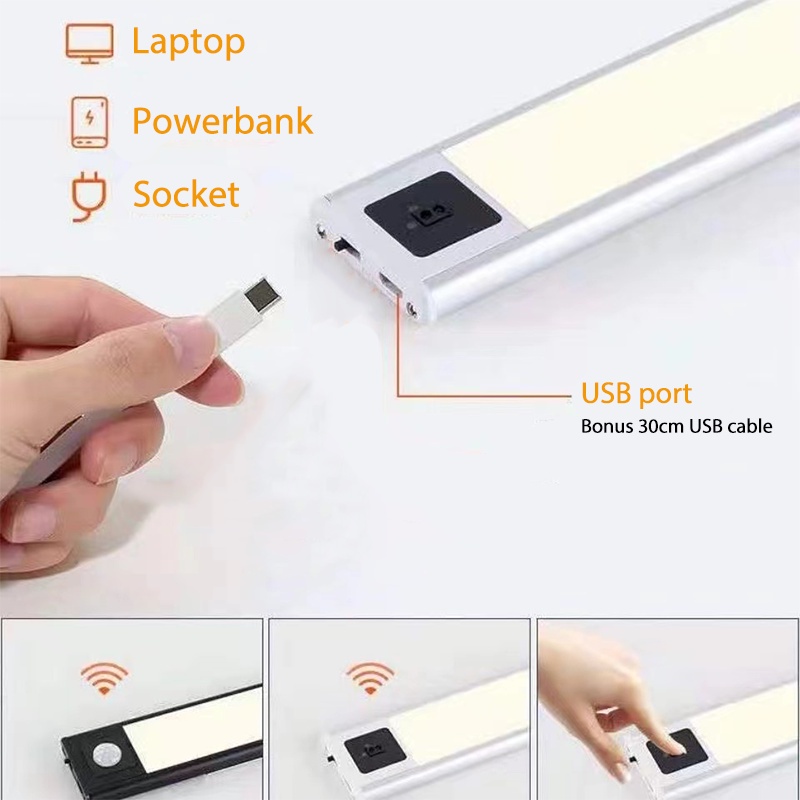 Lampu Baca Tempel 30cm LED Tombol Lampu Dinding Sensor Otomatis Lemari Kamar Rechargeable night light